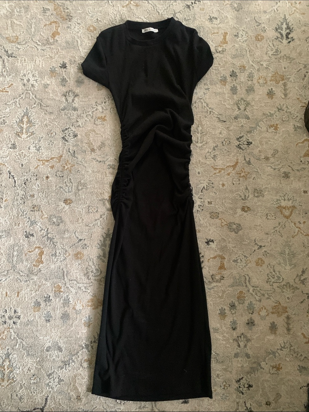 Zara Black Side-Ruched Maxi Dress